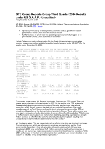 OTE Group Reports Group Third Quarter 2004 Results