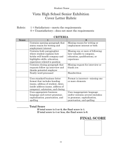 Cover letter Rubric
