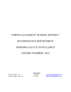 Honors Calculus Syllabus - North Allegheny School District