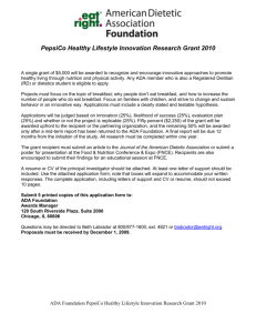 PepsiCo Healthy Lifestyle Innovation Research Grant 2010