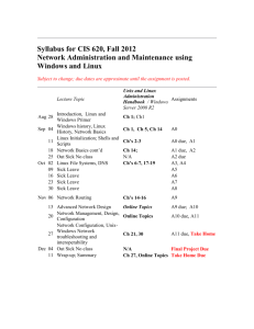 Syllabus for CIS 620, Fall 2012 Network Administration