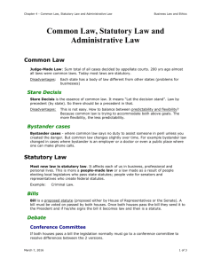Common Law, Statutory Law and Administrative