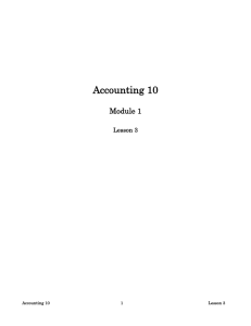 Accounting 10 Module 1 Lesson 3 Lesson Three