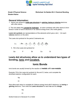 Chemistry: Chemical Bonds & Lewis Dot Structures Worksheet