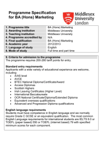 Programme Specification for BA (Hons) Marketing 1. Programme