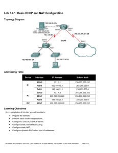 Lab 7.4.1: Basic DHCP and NAT Configuration (Instructor Version)
