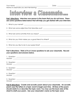 Speech To Introduce A Classmate