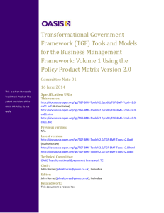 Transformational Government Framework (TGF) Tools and Models