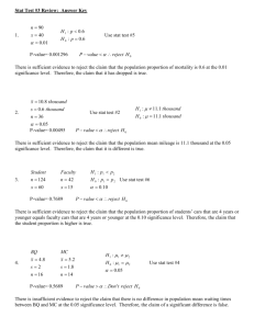Stat Test #3 Review: Answer Key