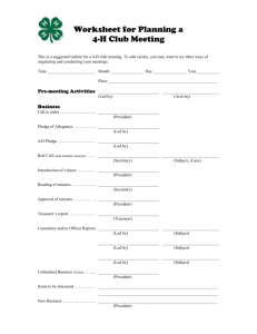 Worksheet for Planning a 4-H Club Meeting - Indiana State 4-H