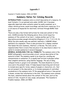 Appendix I Summary Notes for Catalog Records