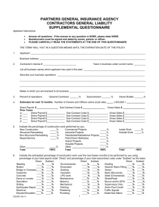 Contractors General Liability Supplemental Questionnaire