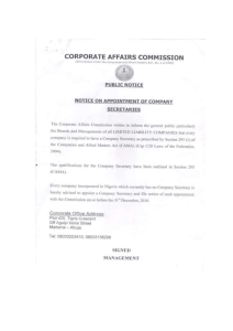 Notice on Appointment of Company Secretaries