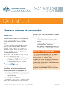 Fact Sheet—Choosing A training Or Education provider