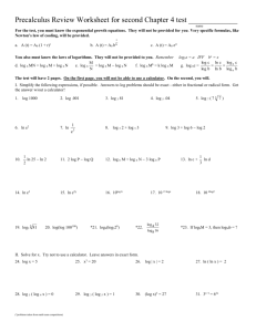 Precalculus Review Worksheet for first Chapter 5 test