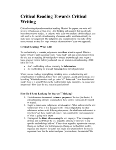 Critical Reading Towards Critical Writing