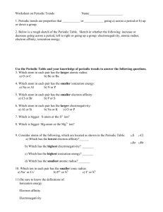 Worksheet on Periodic Trends Name