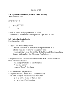 Logic Unit L.0 Quadratic Formula, Painted Cube Activity Worksheet