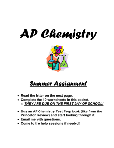 AP Chemistry Worksheet 2 - Sun Prairie Area School District