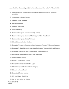 Revised Speech Table of Contents for Binder to be