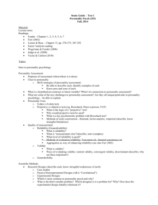 Study Guide – Test 1 Personality Psych (255) Fall, 2014 Material