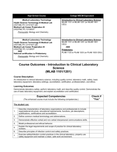 Course Outcomes - Introduction to Clinical Laboratory Science