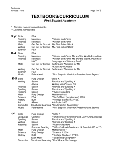 textbook / curriculum - First Baptist Academy