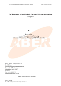 The Management Of Subsidiaries In Emerging Malaysian