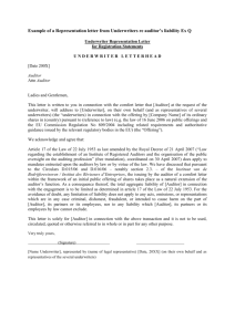 Example of a Representation letter from Underwriters re auditor's