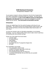 Enterprise task - Mr Lingard Economics & Business
