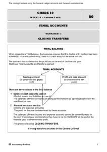 The closing transfers using the General Ledger accounts and
