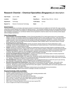 Research Chemist – Chemical Specialties (Singapore) job