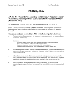 FASB Up-Date For FIN 45