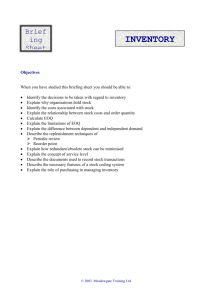 Briefing Sheet for Buyers, Inventory Control