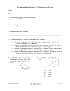 Unit 10 PRACTICE TEST: The Pythagorean Theorem (Word)