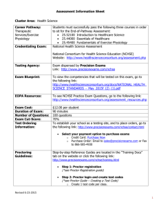 Assessment Information Sheet Cluster Area: Health Science Career