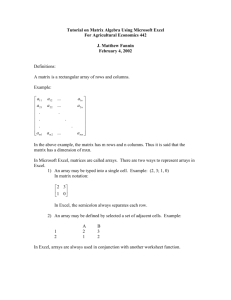 Matrix Algebra Tutorial Using Excel