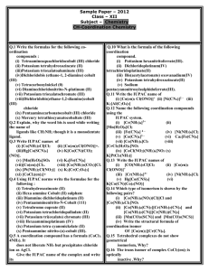 Practice Work Sheet :-1 [Chemistry –XII {CBSE}]: -CH