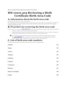 SSA Birth Cert Birth Area Code