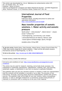 Mass transfer properties of osmotic solutions. I. Water activity and