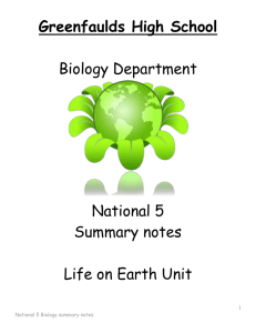 Unit 3 -Life on Earth National 5 Biology summary notes