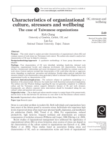 Characteristics of organizational culture, stressors and wellbeing