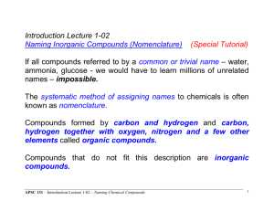 Introduction Lecture 1-02 Naming Inorganic Compounds