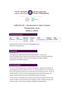 1238.2412.01 – Introduction to Value Creation Prerequisites: none
