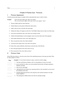 Chapter 8 Practice Quiz: Pronouns I: Pronoun Agreement II