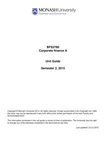 BFS2780 Corporate finance A Unit Guide Semester 2, 2015