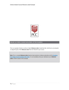 welcome letter example - PCC Online