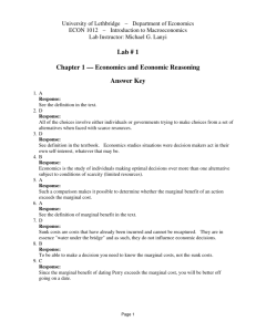 Lab # 1 Chapter 1 –– Economics and Economic Reasoning Answer
