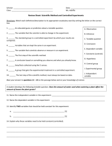 Review Sheet: Scientific Method and Controlled Experiments