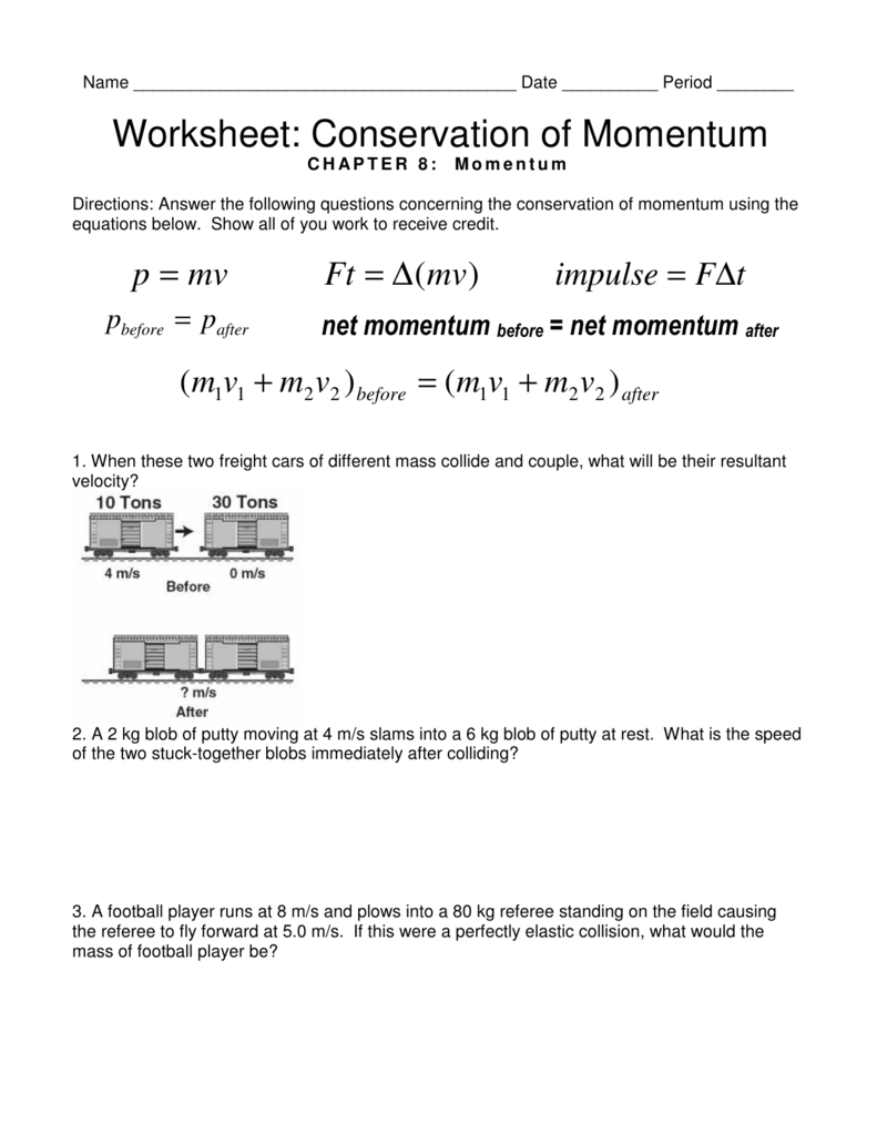 Linear Momentum Worksheet Multiple Choice Questions